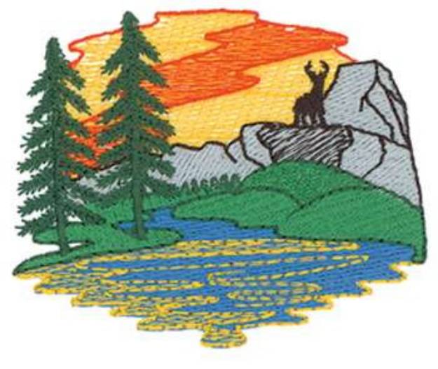 Picture of Lake With Deer Machine Embroidery Design