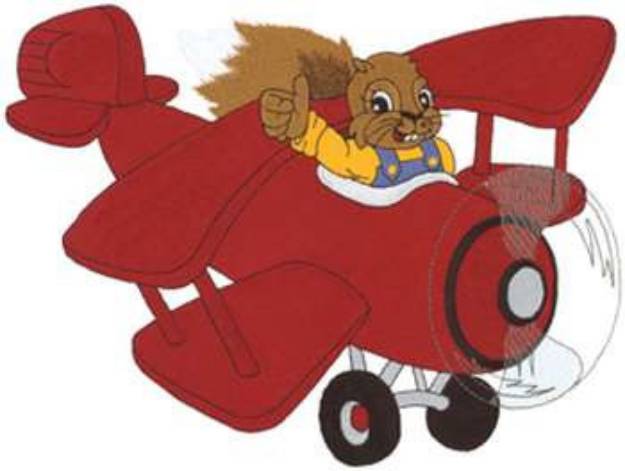 Picture of Squirrel In Biplane Machine Embroidery Design