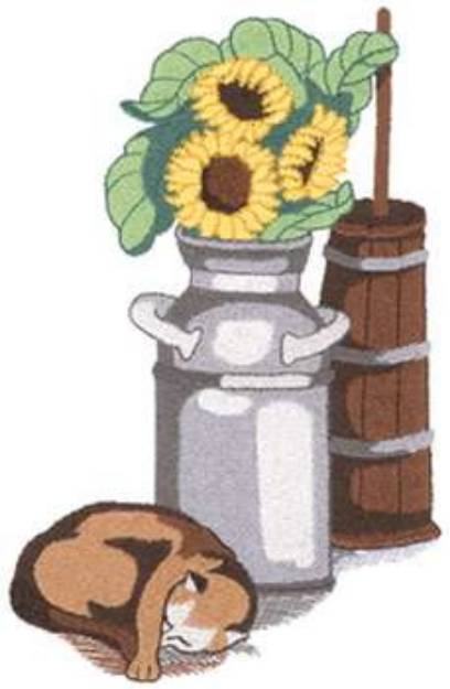 Picture of Milk Can Sunflowers Machine Embroidery Design
