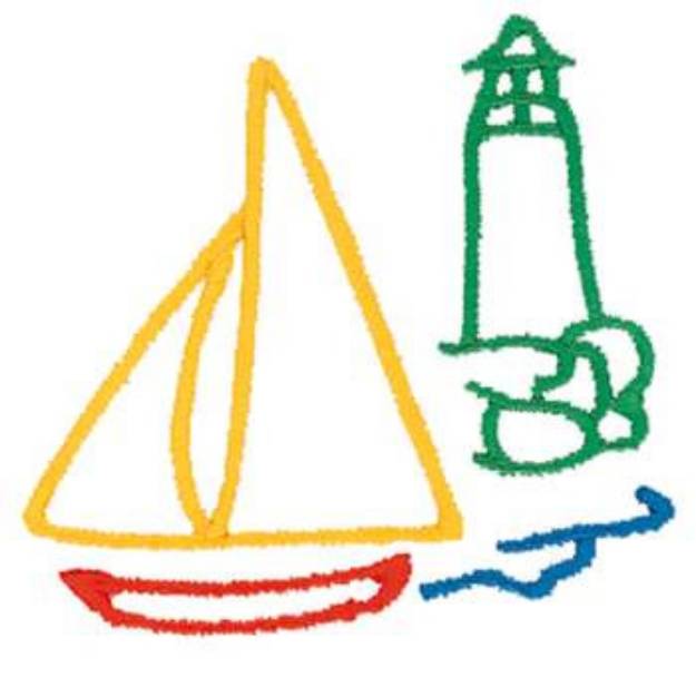 Picture of Sailboat At Lighthouse Machine Embroidery Design