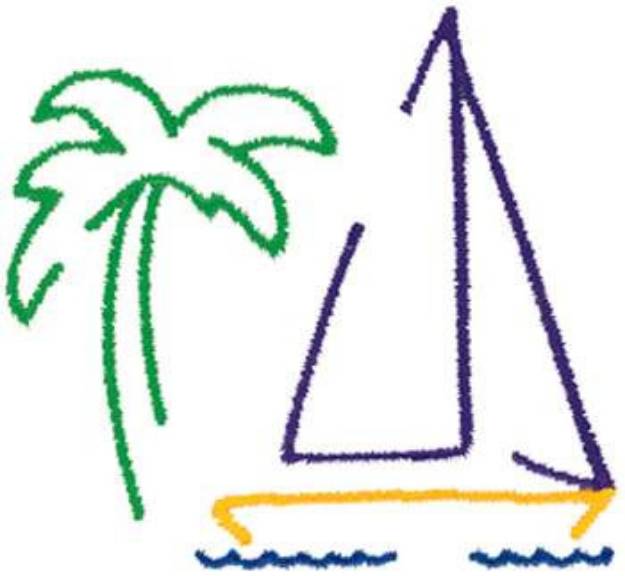 Picture of Sailboat And Palm Machine Embroidery Design