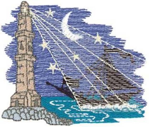 Picture of Lighthouse Night Machine Embroidery Design
