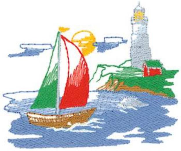 Picture of Sailboat Lighthouse Machine Embroidery Design