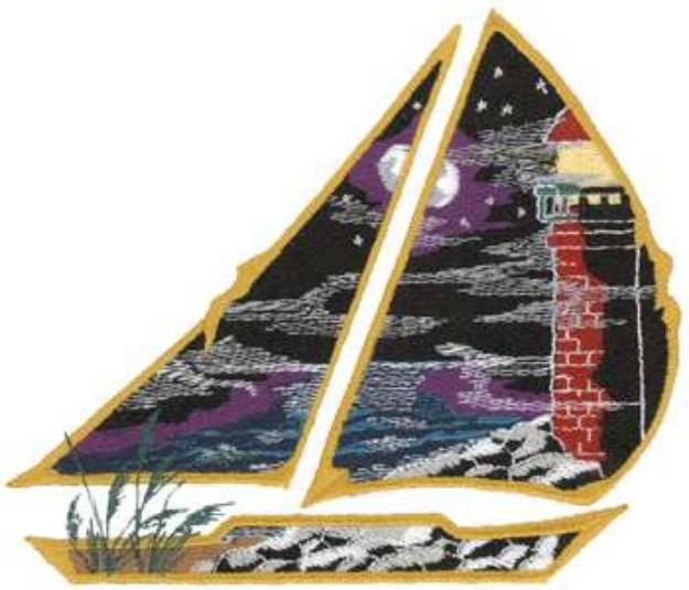 Picture of Lighthouse W/ Sailboat Machine Embroidery Design