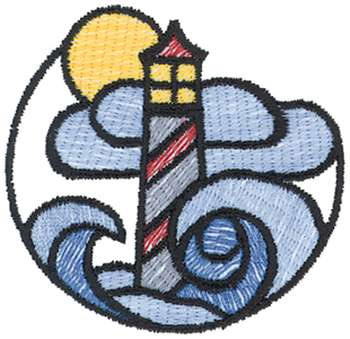 Lighthouse With Waves Machine Embroidery Design