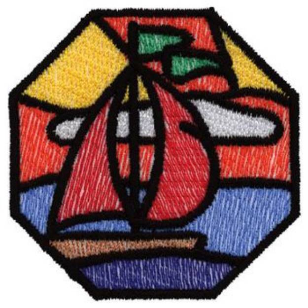 Picture of Stain Glass Sailboat Machine Embroidery Design