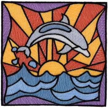 Stain Glass Dolphin Machine Embroidery Design
