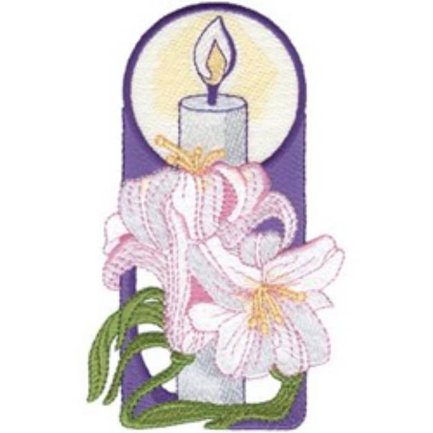 Picture of Candle With Lillies Machine Embroidery Design