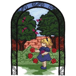 Girl In Garden Machine Embroidery Design
