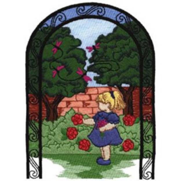 Picture of Girl In Garden Machine Embroidery Design