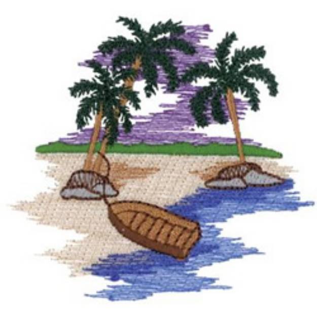 Picture of Boat On Beach Machine Embroidery Design