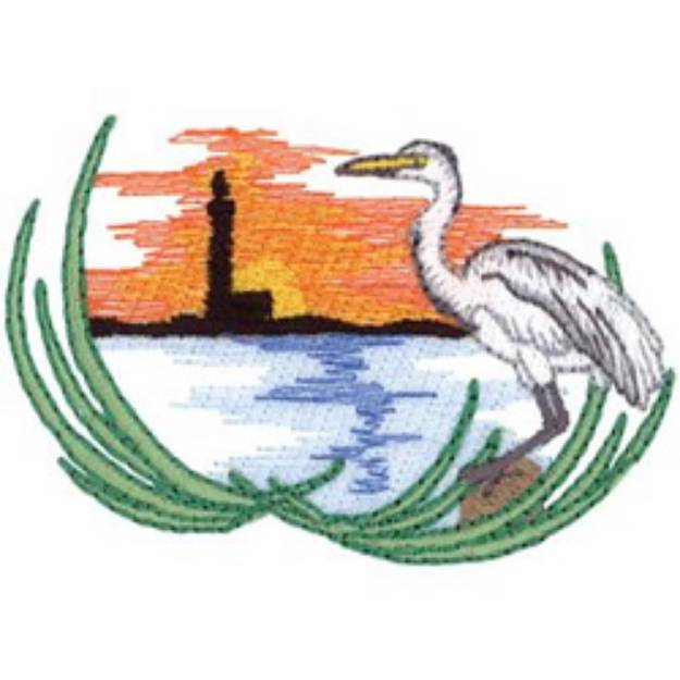 Picture of Egret At Sunset Machine Embroidery Design