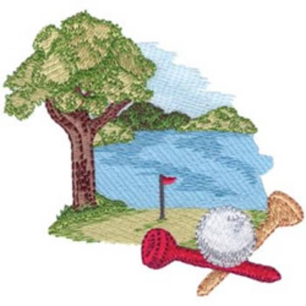 Picture of Golfing By Lake Machine Embroidery Design