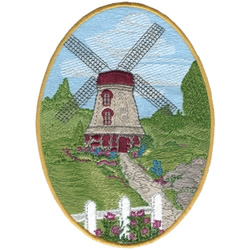 Scenic Windmill Machine Embroidery Design