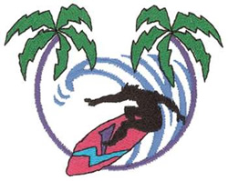 Surfer With Palms Machine Embroidery Design