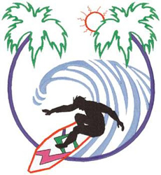 Surfer With Palms Machine Embroidery Design