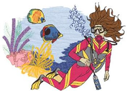 Diving With Fish Machine Embroidery Design