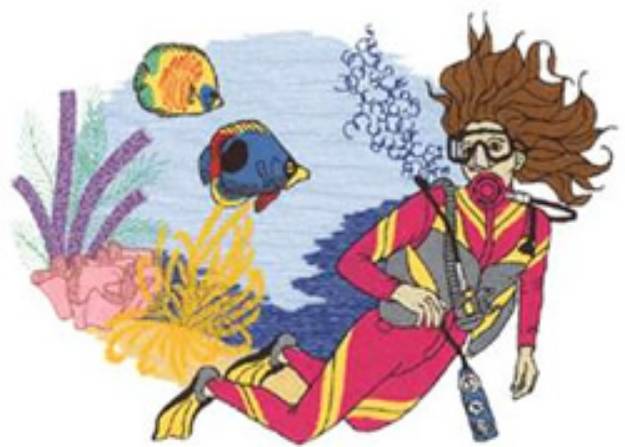 Picture of Diving With Fish Machine Embroidery Design