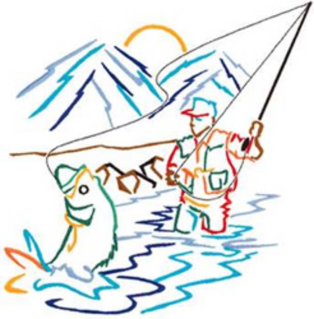 Picture of Fly Fisherman Outline Machine Embroidery Design