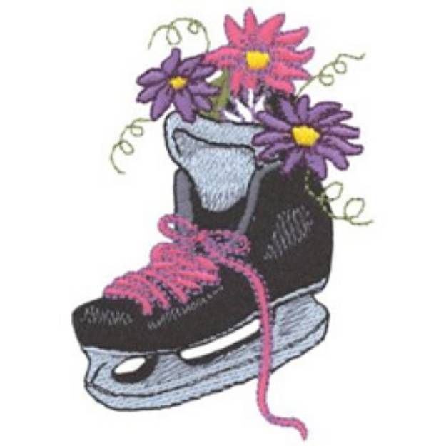 Picture of Floral Hockey Skate Machine Embroidery Design