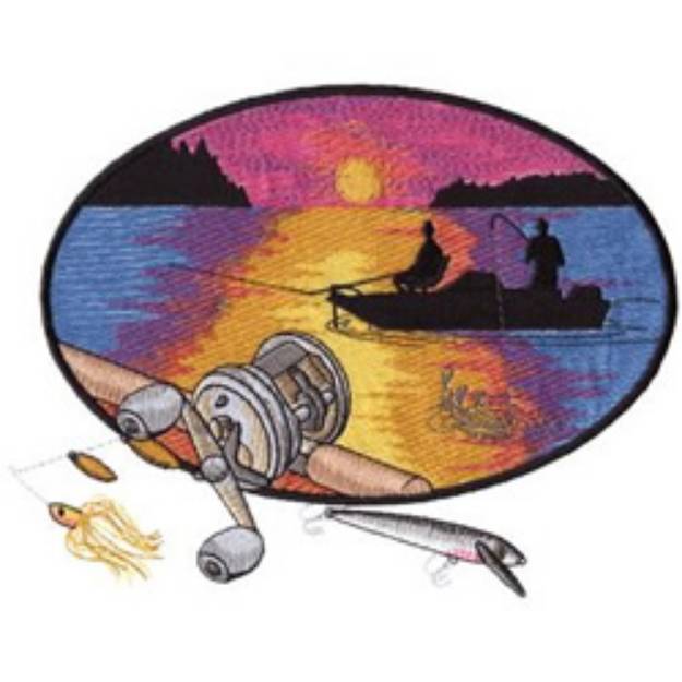 Picture of Fishing Sunset Machine Embroidery Design