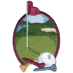 Oval Golf Scene Machine Embroidery Design