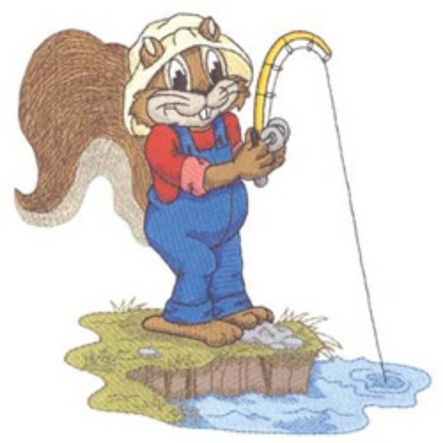 Picture of Squirrel Fishing Machine Embroidery Design