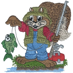 Fishing Squirrel Machine Embroidery Design