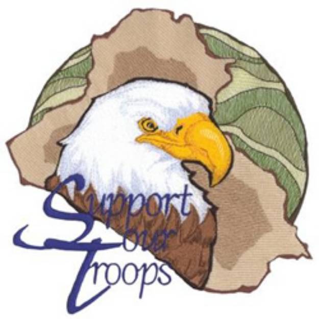Picture of Support Our Troops W/ Bald Eagle Machine Embroidery Design