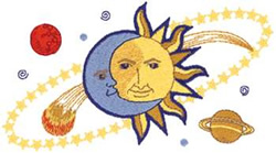 Moon, Sun, And Stars Machine Embroidery Design