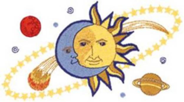 Picture of Moon, Sun, And Stars Machine Embroidery Design