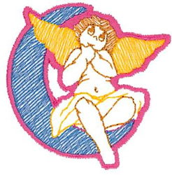 Angel On Moon Machine Embroidery Design
