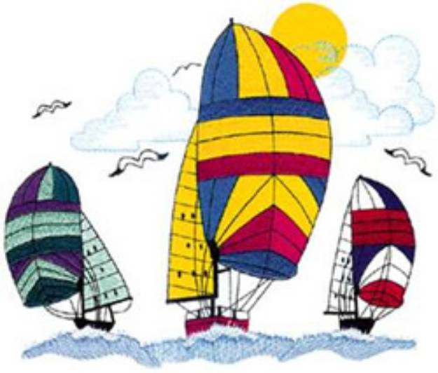 Picture of Three Sailboats Scene Machine Embroidery Design