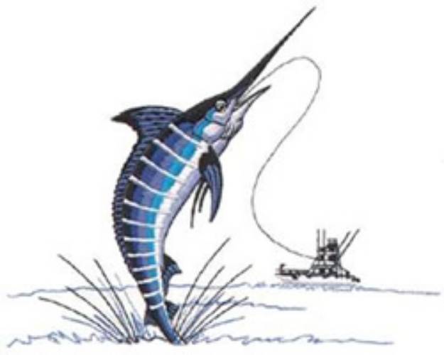 Picture of Blue Marlin & Boat Machine Embroidery Design