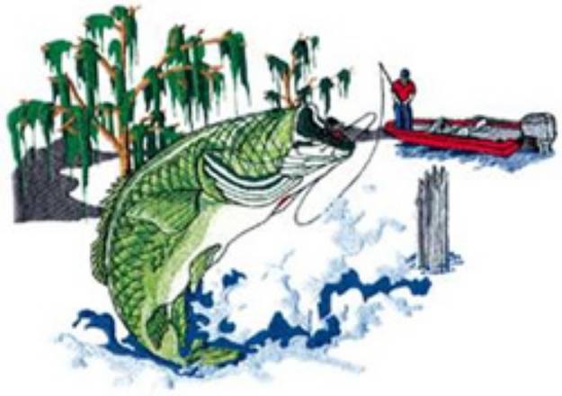 Picture of Largemouth Bass Scene Machine Embroidery Design
