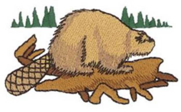 Picture of Beaver On Log Machine Embroidery Design