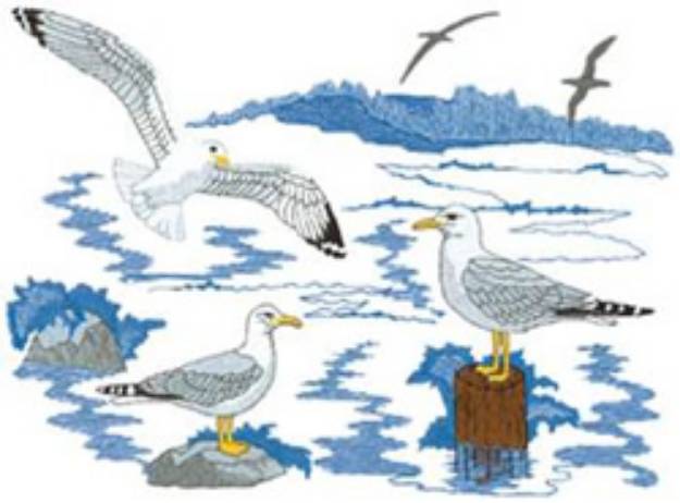 Picture of Seagull Scene Machine Embroidery Design