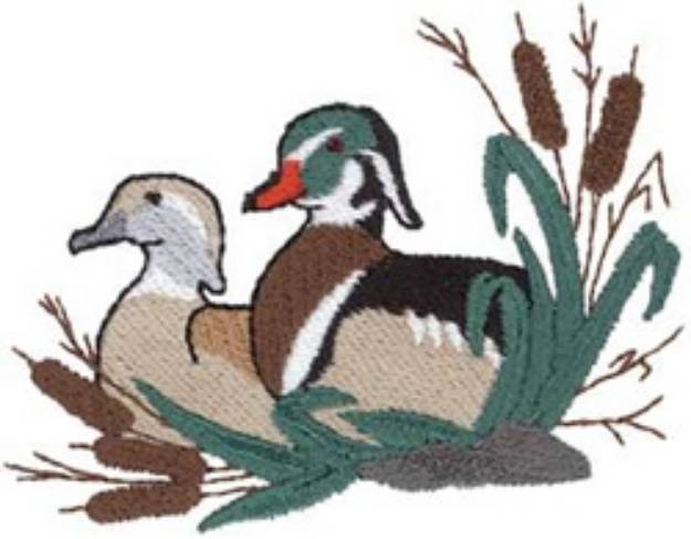 Picture of Sitting Wood Ducks Machine Embroidery Design