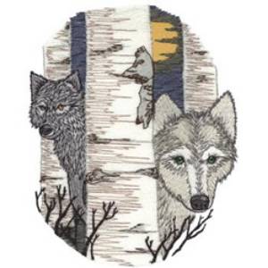 Picture of Wolves Behind Trees Machine Embroidery Design