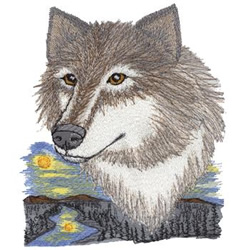 Wolf By Stream Machine Embroidery Design