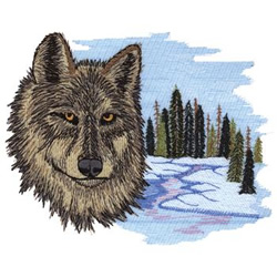 Winter Wolf Scene Machine Embroidery Design