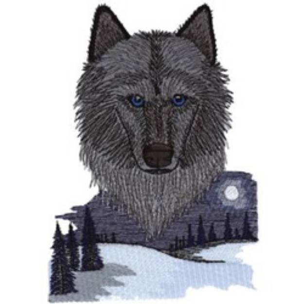Picture of Wolf  At Night Machine Embroidery Design