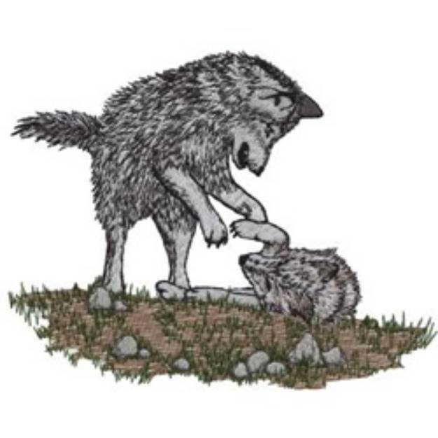 Picture of Wolves Playing Machine Embroidery Design
