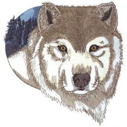 Wolf and Moon Machine Embroidery Design
