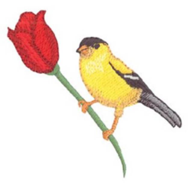 Picture of Goldfinch On Tulip Machine Embroidery Design