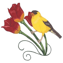 Goldfinch with Tulips Machine Embroidery Design