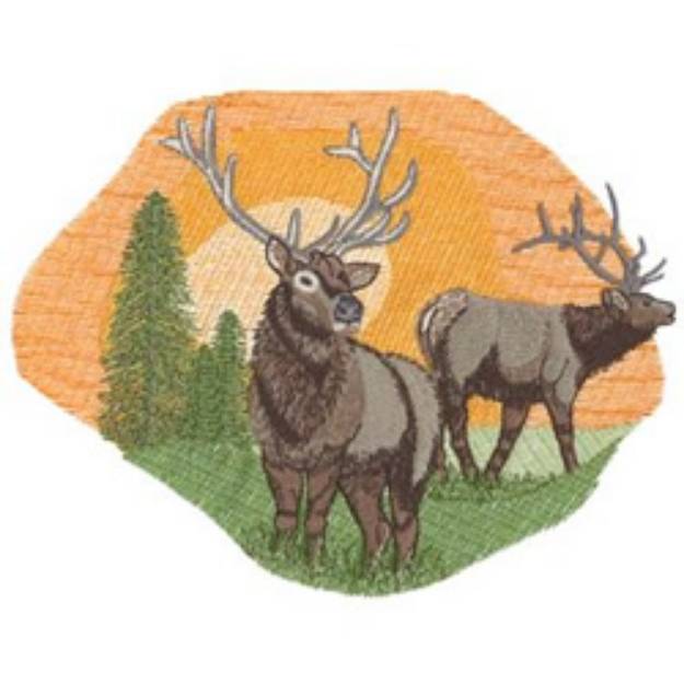 Picture of Elk Scene Machine Embroidery Design