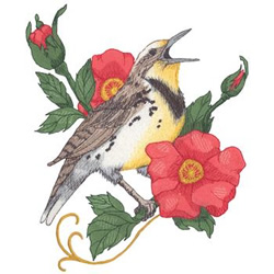 Meadowlark with flowers Machine Embroidery Design