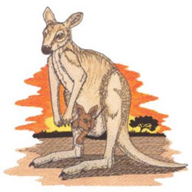 Picture of Kangaroo W/ Joey Machine Embroidery Design