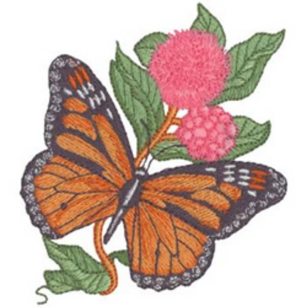 Picture of Monarch and Milkweed Machine Embroidery Design